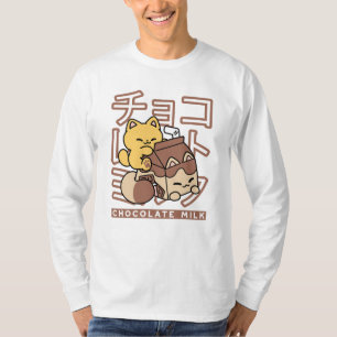 Cute Cat Riding Chocolate Milk Carton Kawaii Art T-Shirt