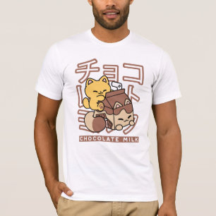 Cute Cat Riding Chocolate Milk Carton Kawaii Art T-Shirt