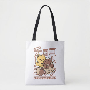 Cute Cat Riding Chocolate Milk Carton Kawaii Art Tote Bag