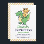 Cute Cat Riding T-Rex Dinosaur Kids Dino Birthday Invitation<br><div class="desc">Cute design for kids,  boys or girls who love dinosaur,  dino cartoon,  T-rex and other dinosaur species. Perfect for Jurassic theme birthday party. You can customise the wording to fit other occasions.</div>