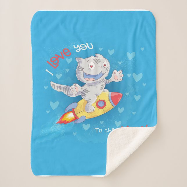 Cute Cat Rocket Blanket Cat Moon And Back (Front)