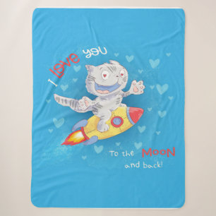 Cute Cat Rocket Blanket Cat Moon And Back