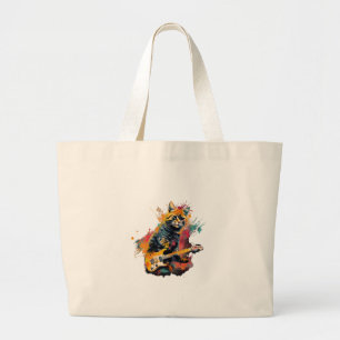 cute cat rocks tar design large tote bag