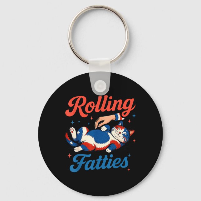 Cute Cat Rolling Fatties 4th of July Kitten Owner Key Ring (Front)