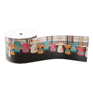 Cute Cat Rustic Pattern Grosgrain Ribbon