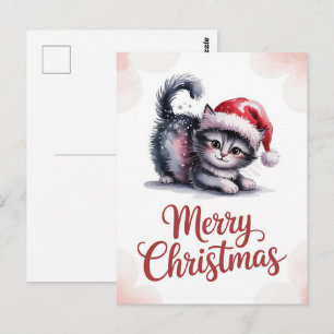 Cute Cat Santa Hat Merry Christmas Winter   Postcard