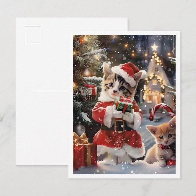 Cute Cat Santa Merry Christmas Postcard (Front/Back)