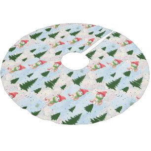 Cute Cat Santa Watercolor Xmas tree Pattern Brushed Polyester Tree Skirt