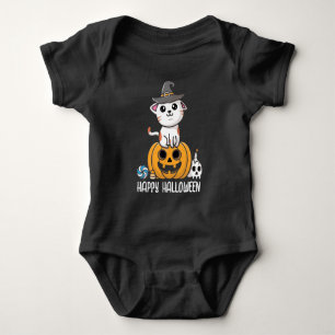 Cute Cat Sat on Pumpkin Halloween Baby Bodysuit