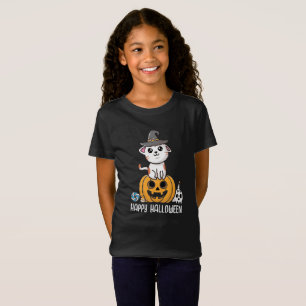 Cute Cat Sat on Pumpkin Halloween T-Shirt