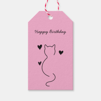 cute cat says: happy birthday. gift tags