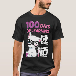 Cute cat scientist 100 school days girls T-Shirt