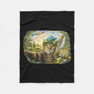 Cute Cat Selfie Earth Day Nature Celebration Funny Fleece Blanket