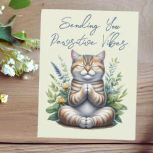 Cute Cat Sending Positive Vibes Encouragement  Postcard