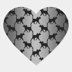 Cute Cat Silhouette Pattern Heart Sticker