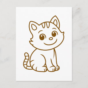 Cute Cat Simple Design Brown on White Postcard