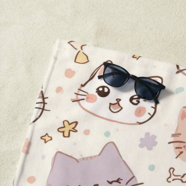 Cute Cat simple pet kitten Pattern Party Beach Towel (In Situ)
