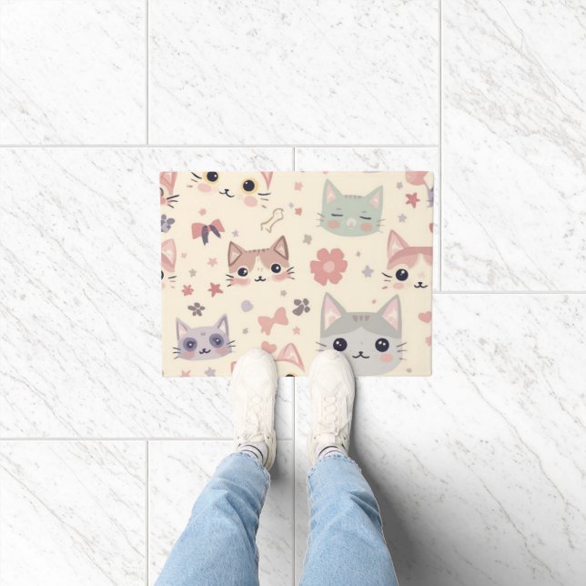 Cute Cat simple pet kitten Pattern Party Doormat (Indoor)