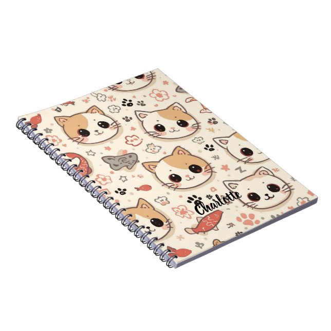 Cute Cat simple pet kitten Pattern Party Notebook (Right Side)
