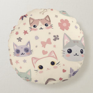 Cute Cat simple pet kitten Pattern Party Round Cushion