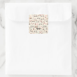 Cute Cat simple pet kitten Pattern Party Square Sticker
