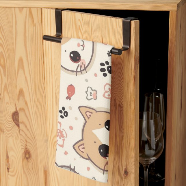 Cute Cat simple pet kitten Pattern Party Tea Towel (Thirds Fold)