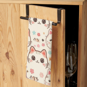Cute Cat simple pet kitten Pattern Party Tea Towel