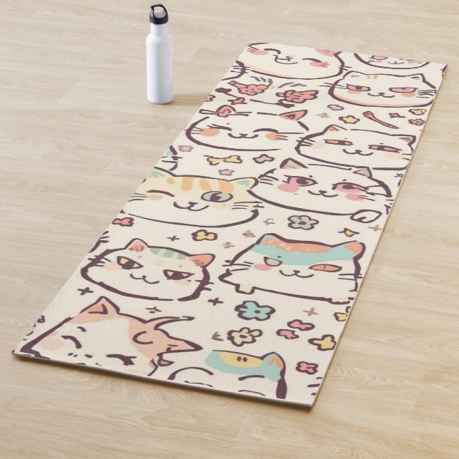 Cute Cat simple pet kitten Pattern Party Yoga Mat (In Situ)