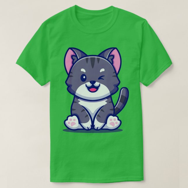 Cute Cat Sitting Cartoon2 T-Shirt (Design Front)