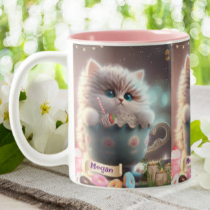 Cute Cat sitting in a Cup Personalised Mug