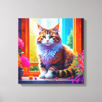 Cute Cat Sitting in City Window Ai Art