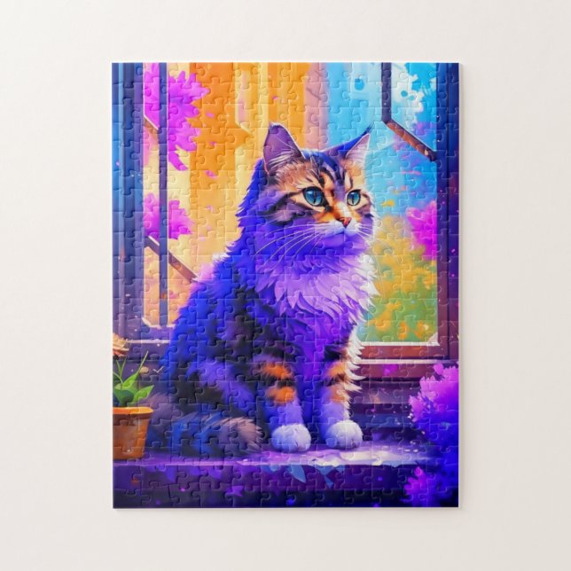 Cute Cat Sitting in Window Ai Art Jigsaw Puzzle (Vertical)