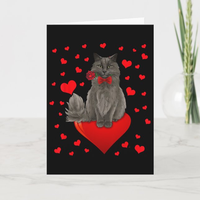 Cute Cat Sitting On Big Heart  Card (Front)