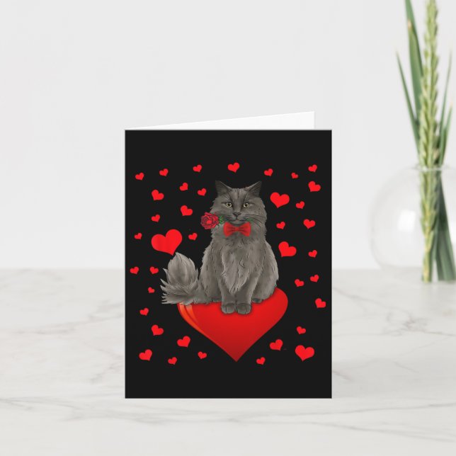Cute Cat Sitting On Big Heart  Card (Front)