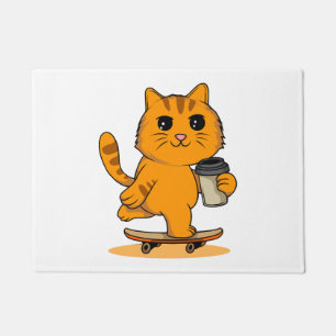 Cute Cat Skateboarding Doormat