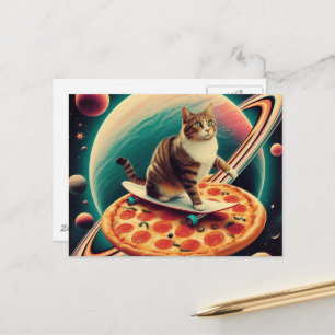 Cute Cat Skateboarding on a Pizza Planet Postcard