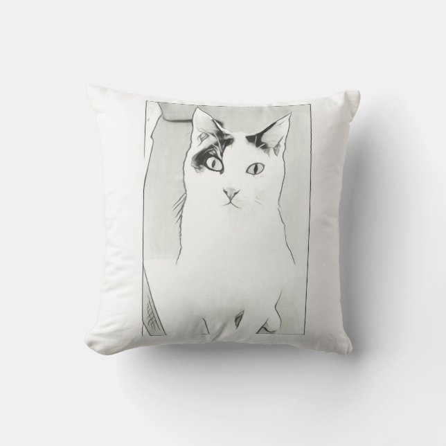 Cute Cat Sketch Throw Pillow (Front)