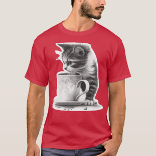 Cute cat sketch with coffee for all cat and coffee T-Shirt