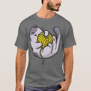 Cute Cat Sleeping And Hug Yarn Ball Cartoon T-Shirt