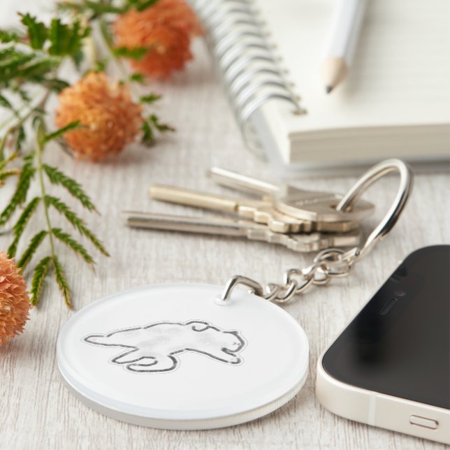 Cute Cat Sleeping On Back Belly Up Hand Drawn Art Key Ring (Front Right)