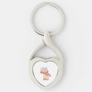 Cute Cat Sleeping on Mushroom Key Ring