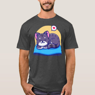Cute Cat Sleeping On Pillow Cartoon T-Shirt