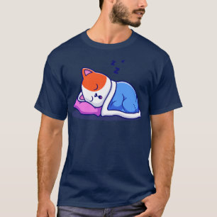 Cute Cat Sleeping With Pillow And Blanket Cartoon T-Shirt