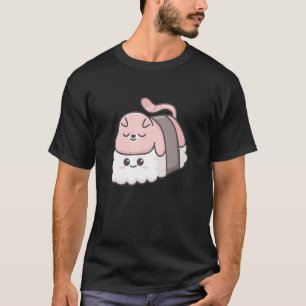 Cute Cat Sleeps on a Sushi Japanese Food Fans T-Shirt