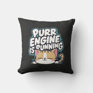 Cute cat sleepy purring "engine is running"  cushion