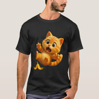 Cute Cat Slipping on a Banana, Adorable Animated L T-Shirt