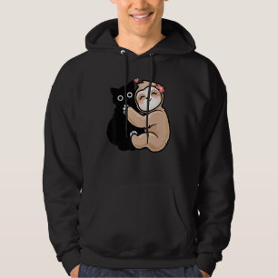 Cute Cat Sloth Loves Kitty Adorable Girls Black Ca Hoodie
