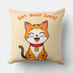 Cute Cat Smiling With 'Get Well Soon' Message Cushion