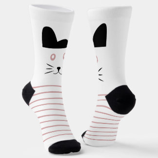 Cute Cat Socks for Women – White and Pink Socks
