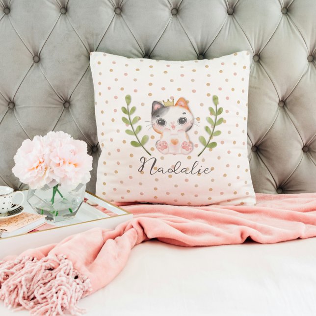 Cute Cat Soft Gender Neutral Dotted Child Nursery Cushion (Creator Uploaded)